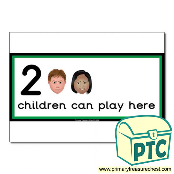 Irish Area Sign - Images of Faces - 2 children can play here - Classroom Organisation Poster