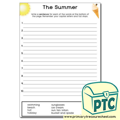 Summer Themed Sentence Worksheet