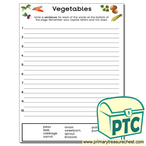 Vegetables Themed Sentence Worksheet
