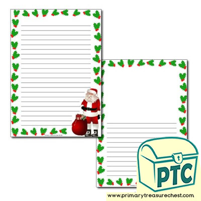 Santa with Holly Page Border / Writing Frame (narrow lines)