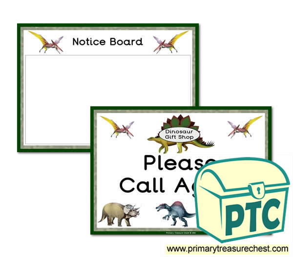 Dinosaur Gift Shop Role Play Notice board/Cal Again Signs