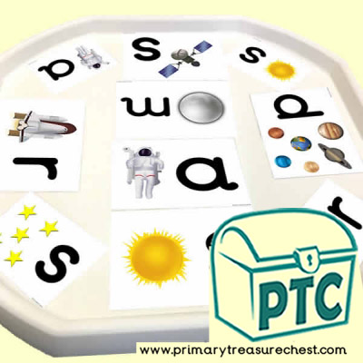 Space - Aliens Themed Phonics Tuff Tray Cards