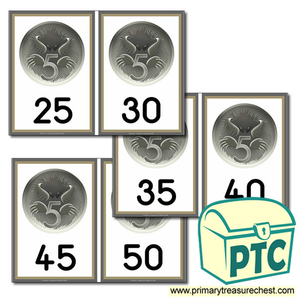 5c Australian Coins - Counting in 5s Cards (25 to 50c)