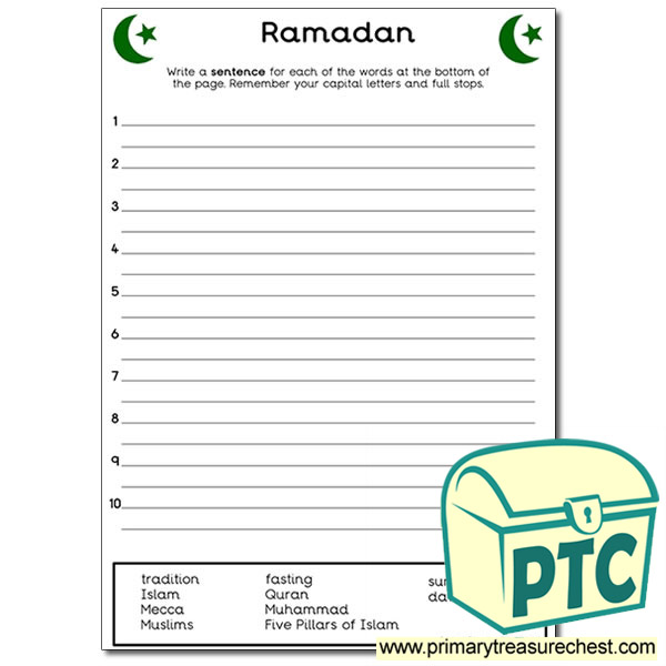 Ramadan Themed Sentence Worksheet