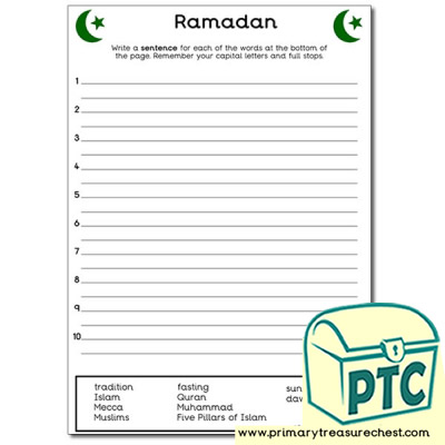 Ramadan Themed Sentence Worksheet