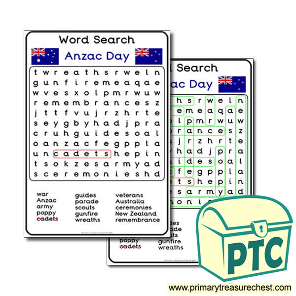  Anzac Day Word Search Worksheet