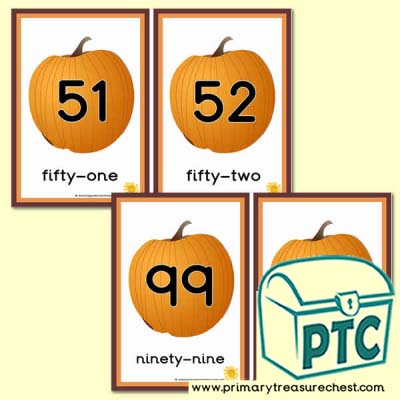 Pumpkin Themed Number Line 51 to 100