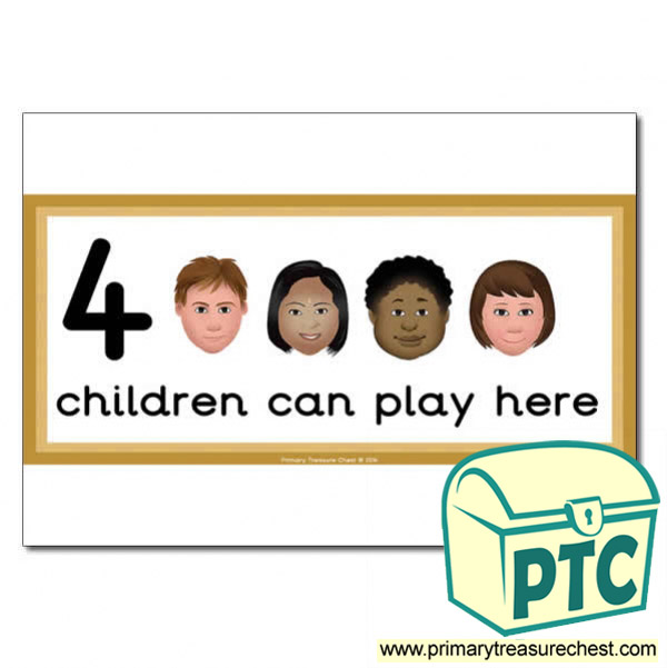 Sand  Area Sign - Images of Faces - 4 children can play here - Classroom Organisation Poster
