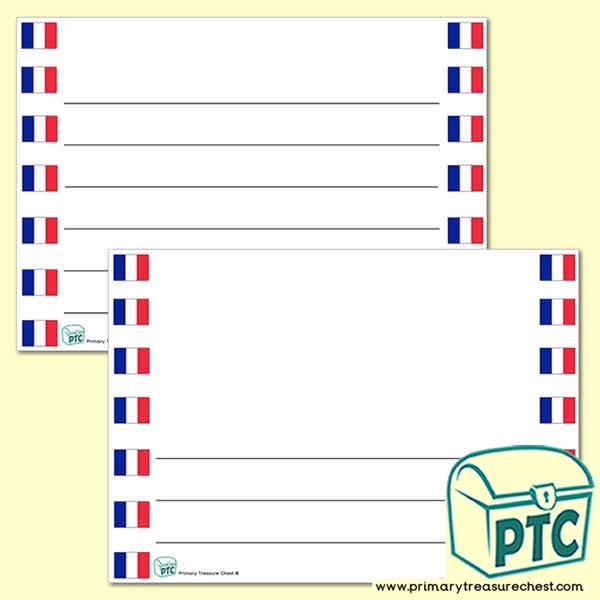 French Flag Landscape Page Border/Writing Frame (wide lines)