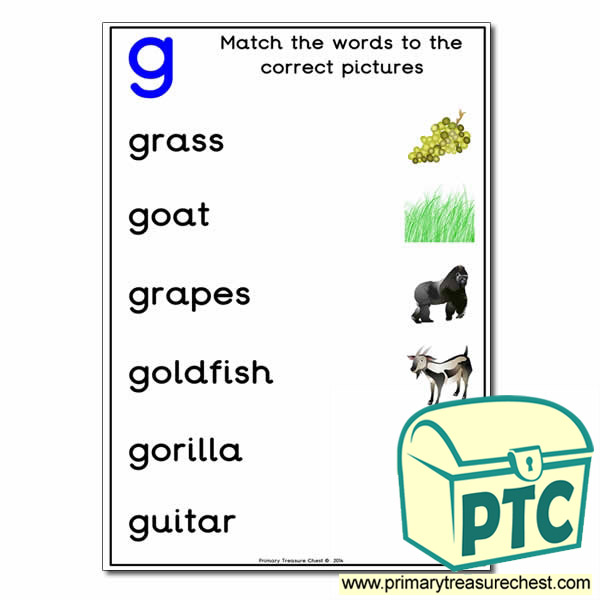 Match the 'g' Themed Words to the Pictures