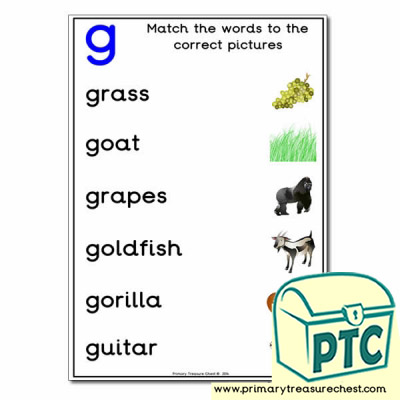 Match the 'g' Themed Words to the Pictures