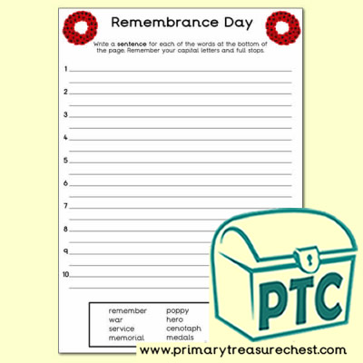 Remembrance Day Sentence Worksheet
