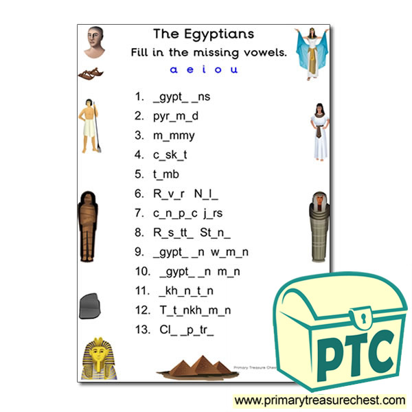 Ancient Egypt Themed Missing Vowels Worksheet