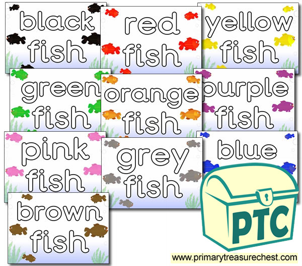 Literacy Fish Themed Playdough Mats - HF Colour Words