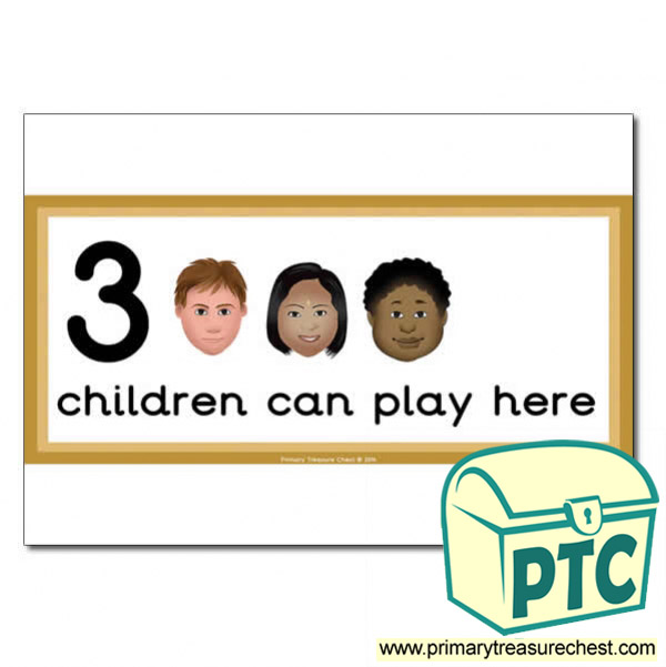 Sand  Area Sign - Images of Faces - 3 children can play here - Classroom Organisation Poster