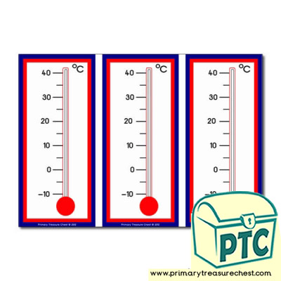 Thermometer themed flashcards, 3 per A4 sheet. Add your own temperature.
