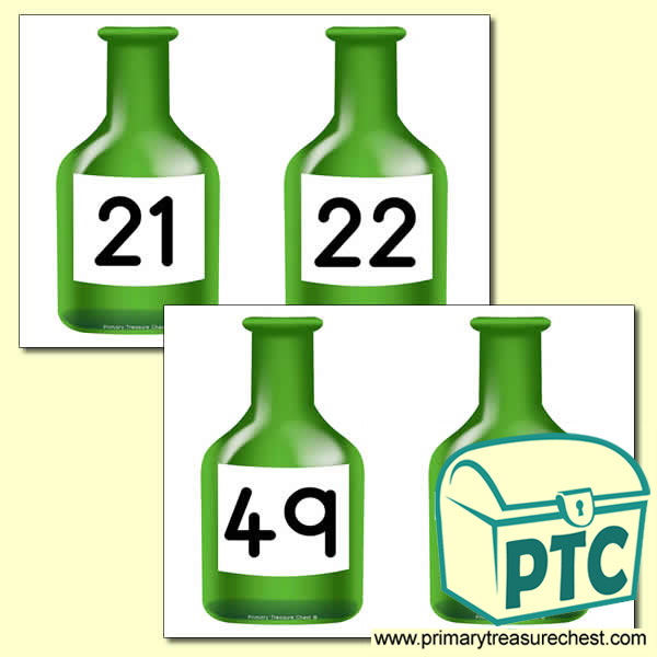 Green Bottle Themed Number Line 21-50