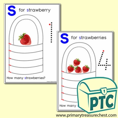 Strawberry Themed Numeracy and Pencil Control - Letter 's'
