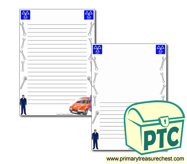 Mechanics Garage Themed Page Border/Writing Frame (narrow lines)