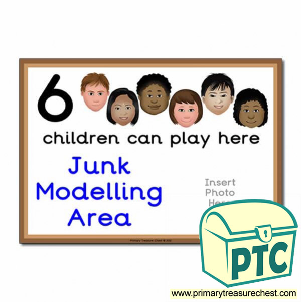 Junk Modelling Area Sign - Add Your Own Image - 6 children can play here - Classroom Organisation Poster