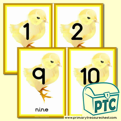 Chick number line with numbers and text. 