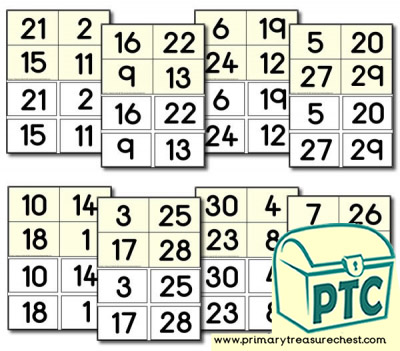 Childrens Bingo Cards - Numbers 1-32