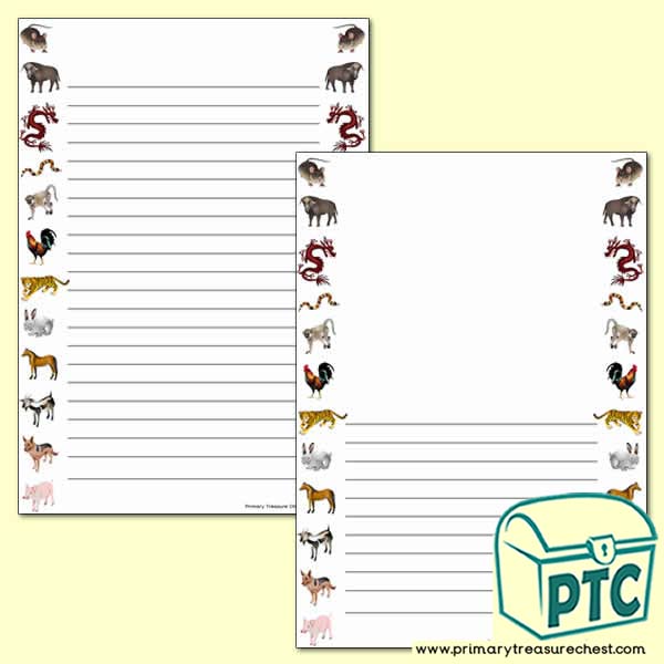 Chinese New Year Animals Page Border/Writing Frames - Narrow  Lines