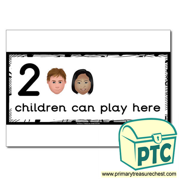 Music Area Sign - Images of Faces - 2 children can play here - Classroom Organisation Poster