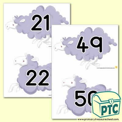 Sheep Number Line 21-50 (no border) - Serenity the Sweet Dreams Fairy Resources