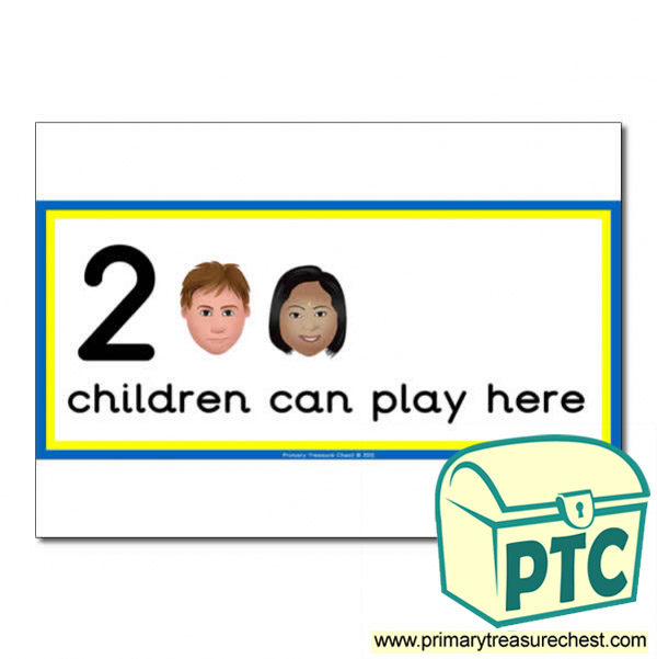 Scottish Area Sign - Images of Faces - 2 children can play here - Classroom Organisation Poster