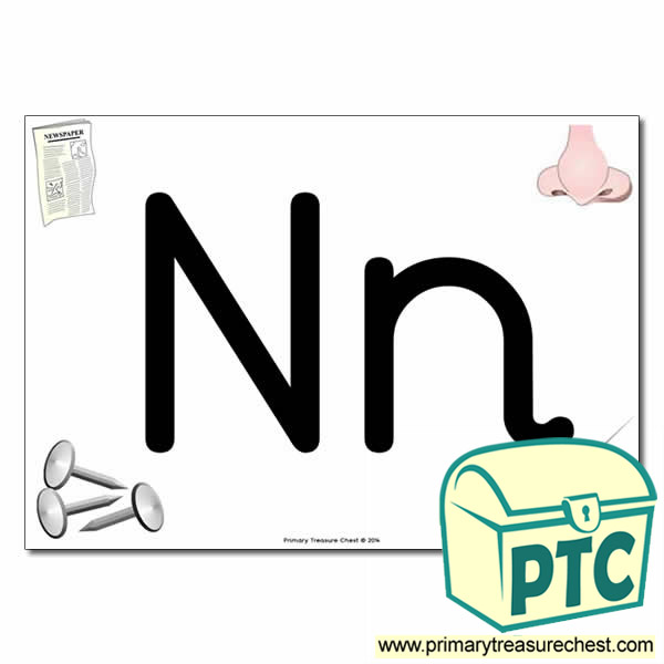 'Nn' Upper and Lowercase Letters A4 posterposter with realistic images