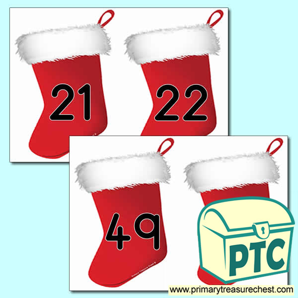 Christmas Stocking Number Cards 21 to 50