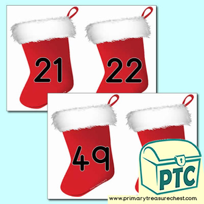 Christmas Stocking Number Cards 21 to 50