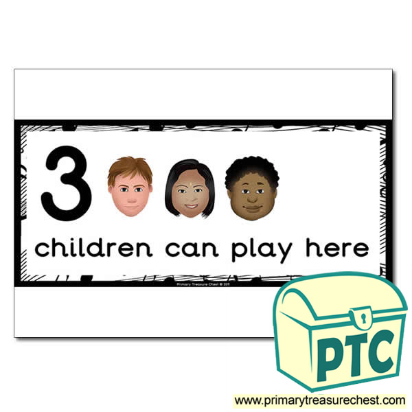 Music Area Sign - Images of Faces - 3 children can play here - Classroom Organisation Poster