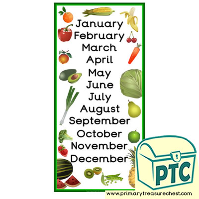 Fruit and Vegetable Themed Months of the Year Poster