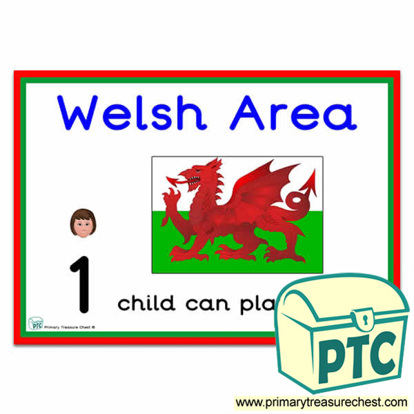 Welsh Area Sign - Number Pattern Images Provided  '1 child can play here' - Classroom Organisation Poster
