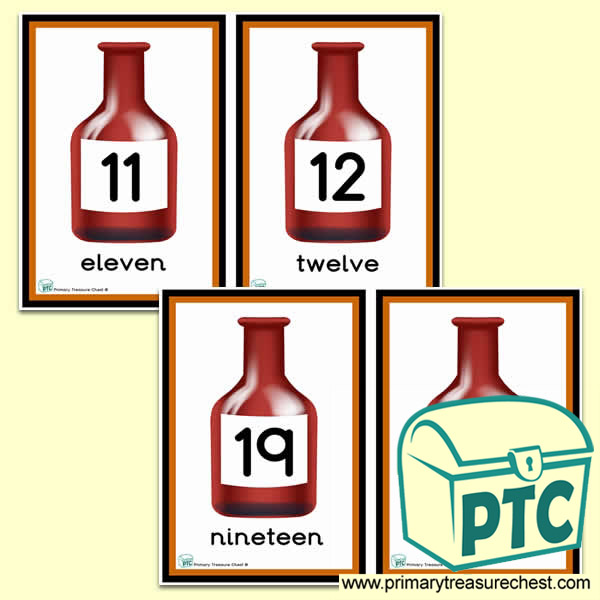 Red Bottle Themed Number Line 11 to 20