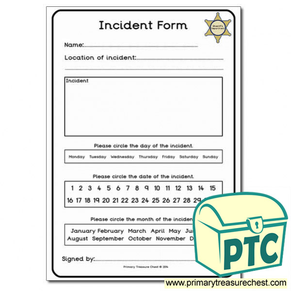 Sheriff's Department Role Play  Incident Form Worksheet