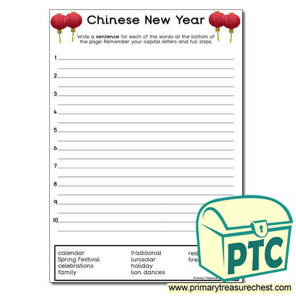 Chinese New Year Write a Sentence Worksheet