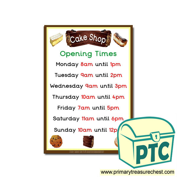 Role Play Cake Shop Opening Times Poster