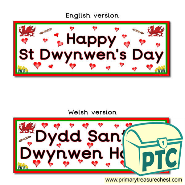  'Dydd Santes Dwynwen Hapus' Display Heading/ Classroom Banner