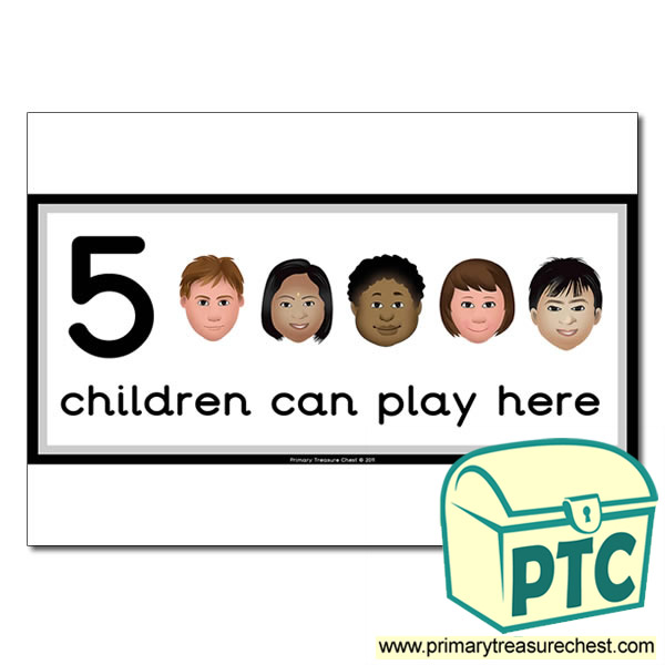 Computer Area Sign - Images of Faces - 5 children can play here - Classroom Organisation Poster