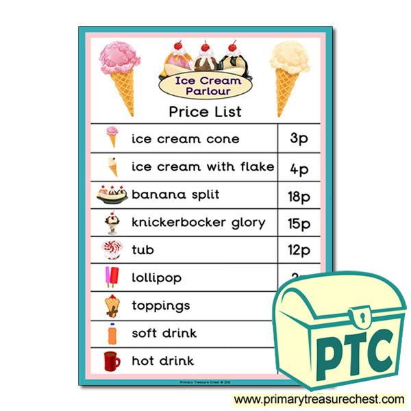 Ice Cream Parlour Price List - 1-20p