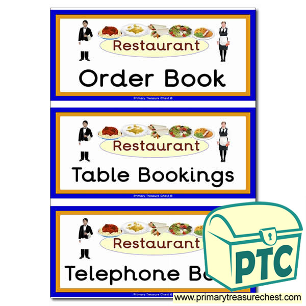 Restaurant Role Play Book Covers / Labels