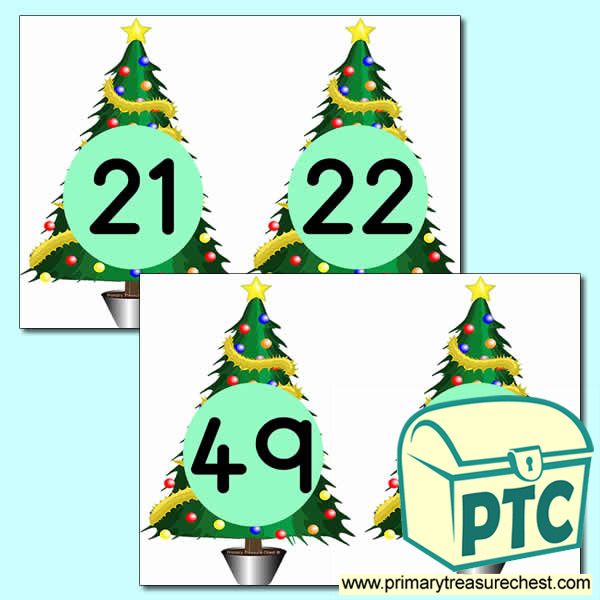 Christmas Tree Number Cards 21 to 50