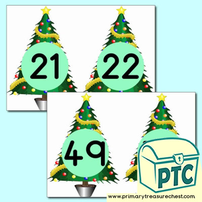 Christmas Tree Number Cards 21 to 50