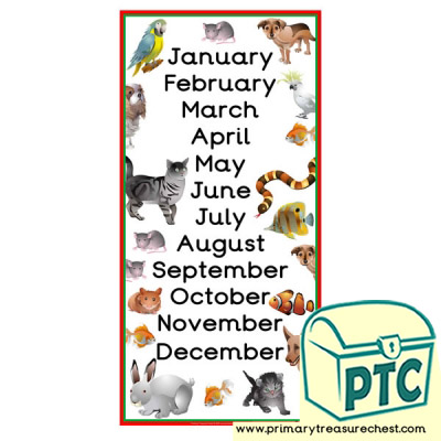 Pets Themed Months of the Year Poster