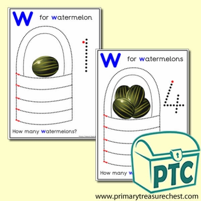 Watermelon Themed Numeracy and Pencil Control - Letter 'w'