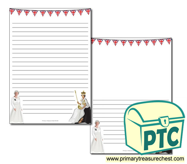  Queen Elizabeth II themed Page Border/ Writing Frames (narrow lines)
