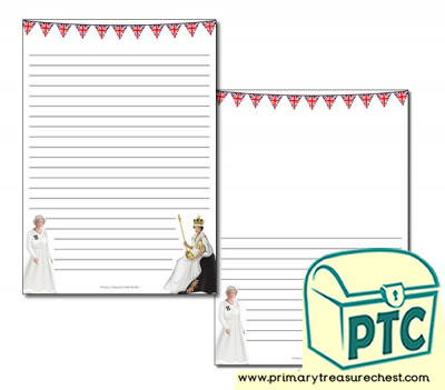  Queen Elizabeth II themed Page Border/ Writing Frames (narrow lines)